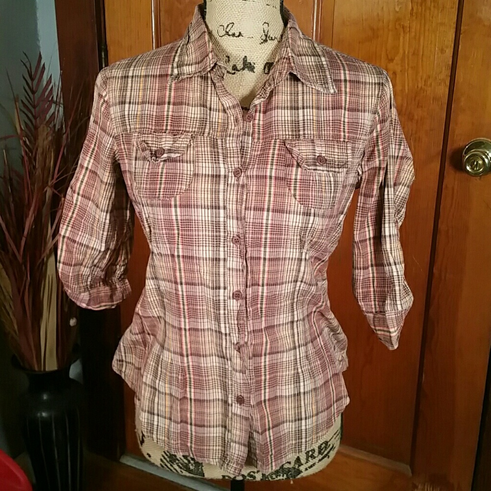 Magazine Button Up Plaid Top